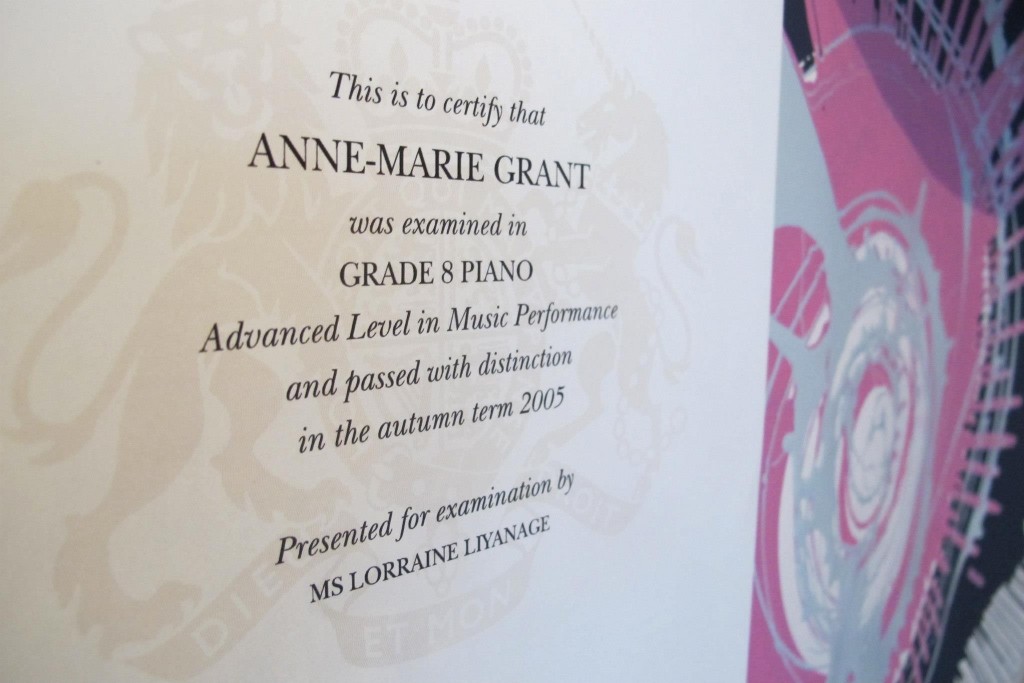 Congratulations Anne-Marie: Grade 8 Piano Distinction