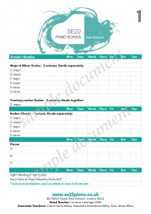 Grade 1 ABRSM Scale Exam Piano Practice Chart