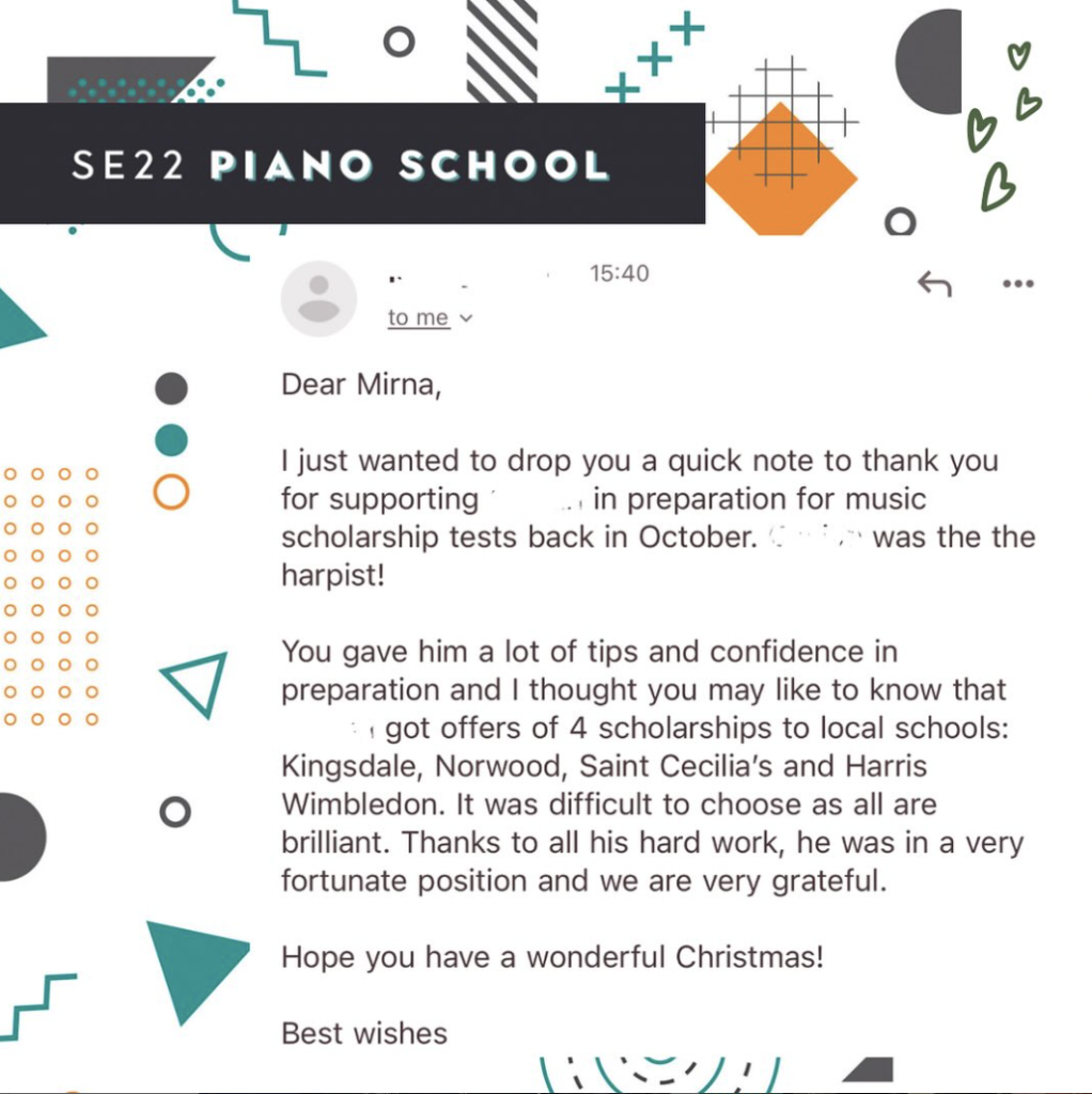 Kingsdale, Norwood, Saint Cecilia’s and Harris Wimbledon Music Aptitude Test Scholarship feedback